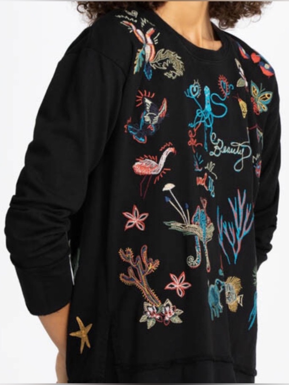Johnny Was Zoe Sweatshirt with Multicolor Embroidery NEW